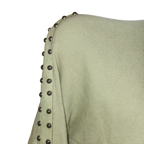 Sioni Milano Light Green Sweater With Metal Balls And Faux Suede Sz L - Picture 2 of 4